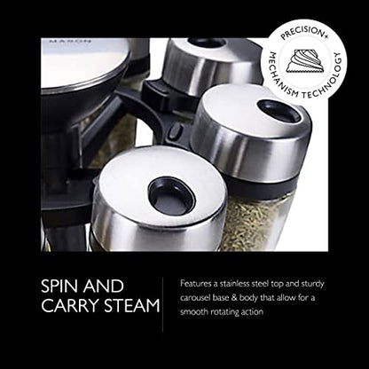  Cole & Mason 16 Herb & Spice Carousel - Rotating Spice Rack - Metal Two-Tier Organizer - Lazy Susan Style - Stainless Steel/Black, 10 Inch