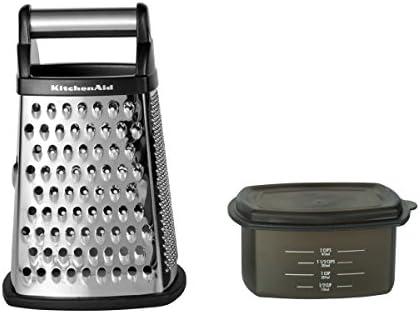 KitchenAid Gourmet 4-Sided Stainless Steel Box Grater With Detachable Storage Container, 10 Inches Tall, Black