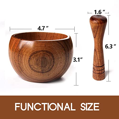  Wood Mortar And Pestle Set, Wood Grinder Bowl For Guacamole, Salsa, Herb Crusher And Pill