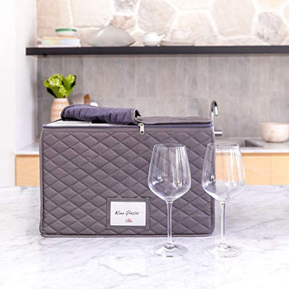  Wine Glass Storage - Protective Container Box For Stemware - Holds 12 Red Or White Wine Glasses - Padded Glassware Storage Case With Dividers, Great For Protecting Or Moving Tall Glassware.