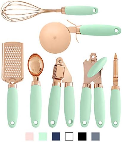  Ith COLOR 7 Pc Kitchen Gadget Set Copper Coated Stainless Steel Utensils With Soft Touch White Handles