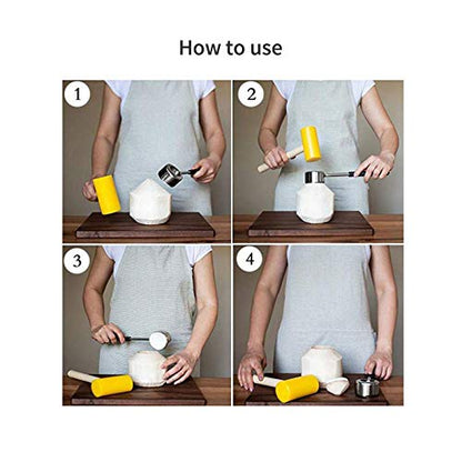  Coconut Opener Set For Young & Mature Coconuts By CoCoMaster |Coconut Tools For Meat Removal With Hammer & Stainless Steel Knife