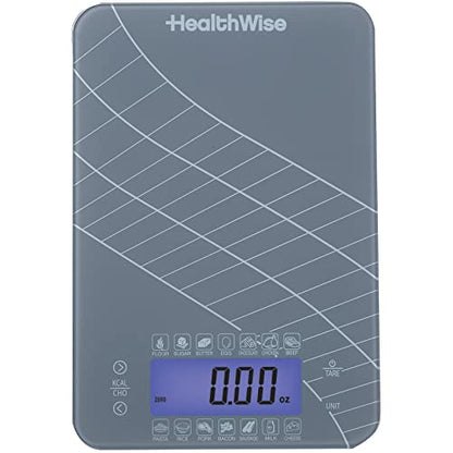  Digital Kitchen Food Scale With Calorie & Carb Calculator Tempered Glass | Precision Measurements | Unit Conversions: Oz, Lbs, G, Ml | 14 Pre-Set Foods, Gray (59-106)
