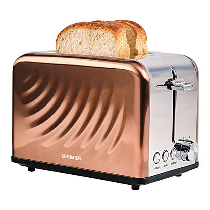  Toaster 2 Slice, Rose Gold Stainless Steel Retro Toaster With Defrost Bagel Cancel Function & 6 Shade Settings