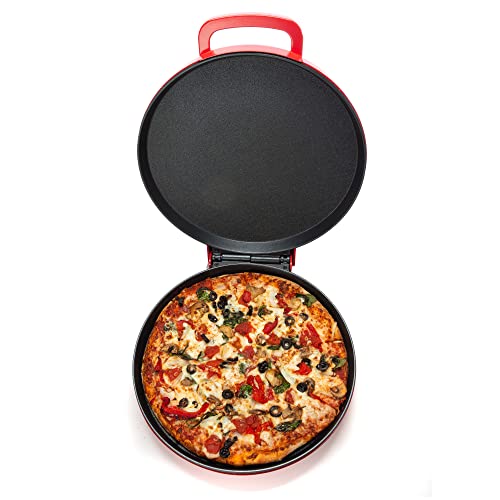 Zenith Versa Grill Non-Stick Pizza Maker Machine For Home, Calzone Maker, Pizza Oven Converts To Electric Indoor Grill, Red