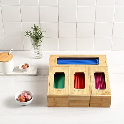  Premium Ziplock Bag Organizer For Drawer - Ultimate Ziploc Bag Organizer, Baggie Organizer For Any Slider Gallon, Quart, Sandwich, Snack (4 Piece Set) (Bamboo) (Bamboo)