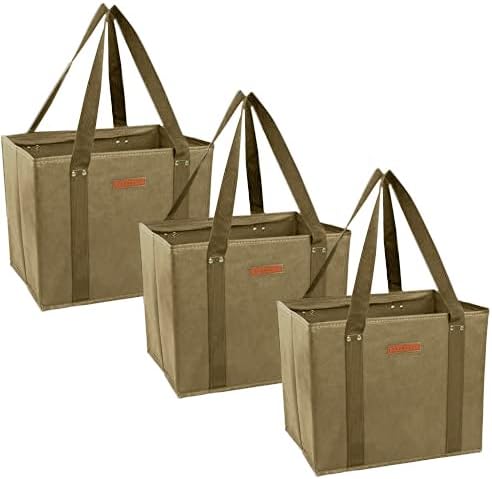  Gramercy Kitchen Reusable Grocery Bags, Reusable Shopping Bags, Tote Bags Bulk, Utility Tote, Bulk Tote Bags - Washable (Army Green, Set Of 4)