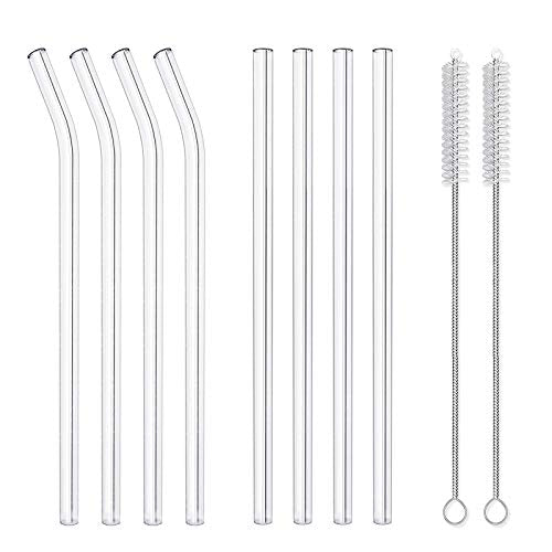  8 Pack Reusable Glass Drinking Straws - 10" X 10 Mm - Smoothie Straws For Milkshakes, Frozen Drinks, Smoothies, Bubble Tea - Environmentally Friendly