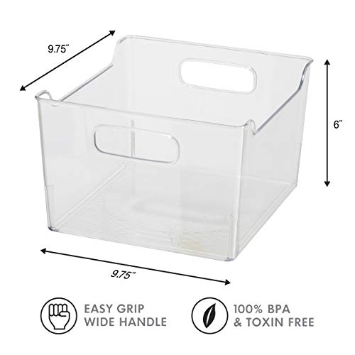  Storage Bin With Handles - Deep (9.75" X 9" X 6") - Ideal For Kitchen Organization, Pantry Storage, Fridge Organizing, Clear