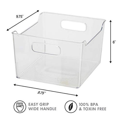  Storage Bin With Handles - Deep (9.75" X 9" X 6") - Ideal For Kitchen Organization, Pantry Storage, Fridge Organizing, Clear