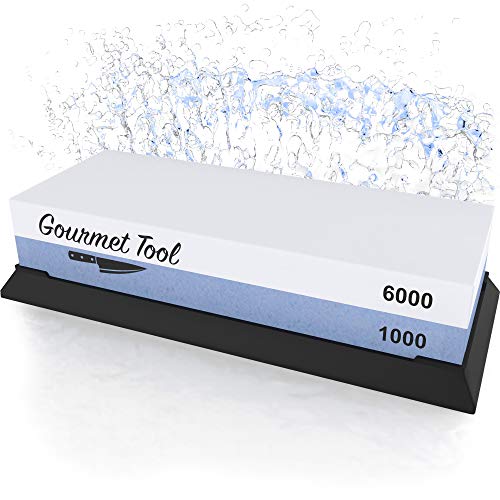  Whetstone Knife Sharpener By Gourmet Tool - 1000/6000 Knife Sharpening Stone - Waterstone 1000-6000 Grit With Non-Slip Rubber Base - Best Wet Stone Kitchen Knives Gift Ideas