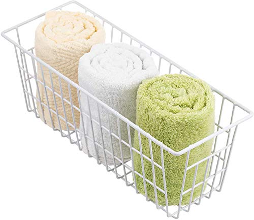  IPEGTOP Freezer Baskets, Set Of 4 Farmhouse Metal Wire Basket Freezer Storage Wire Baskets Organizer Wire Storage Basket For Kitchen Pantry Organizer Bins (White)