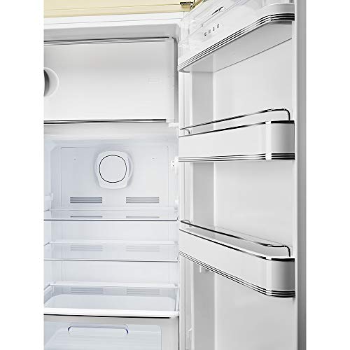 Smeg FAB28 50's Retro Style Aesthetic Top Freezer Refrigerator With 9.92 Cu Total Capacity, Multiflow Cooling System, Adjustable Glass Shelves 24-Inches, Cream Left Hand Hinge