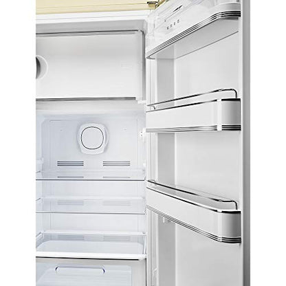 Smeg FAB28 50's Retro Style Aesthetic Top Freezer Refrigerator With 9.92 Cu Total Capacity, Multiflow Cooling System, Adjustable Glass Shelves 24-Inches, Cream Left Hand Hinge