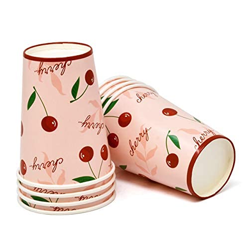  Cherry Fruit Party Supplies Tableware Set Includes 24 9" Paper Plates 24 7" Plate 24 9 Oz Cups 50 Lunch Napkins For Cherries Blossom Summer Tropical Picnics Disposable Baby Shower Birthday Dinnerware