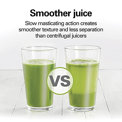 Hamilton Beach 67951 Cold Press Masticating Juicer Machine, Slow And Quiet Action, Juice Fruits & Vegetables, BPA Free, Easy Clean, 150 Watts, Silver