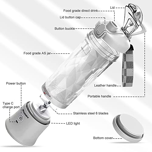  Portable Blender, Personal Size Blender For Shakes And Smoothies With 6 Blades Mini Blender 20 Oz For Kitchen,Home,Travel(White)