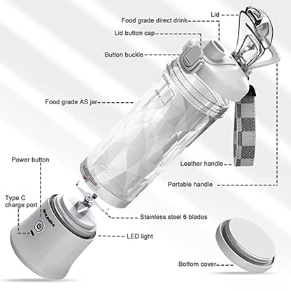  Portable Blender, Personal Size Blender For Shakes And Smoothies With 6 Blades Mini Blender 20 Oz For Kitchen,Home,Travel(White)