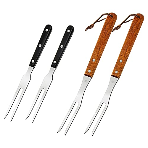  4pcs Meat Forks Stainless Steel Carving Fork With Wooden Handle Barbecue Fork For Cooking Kitchen