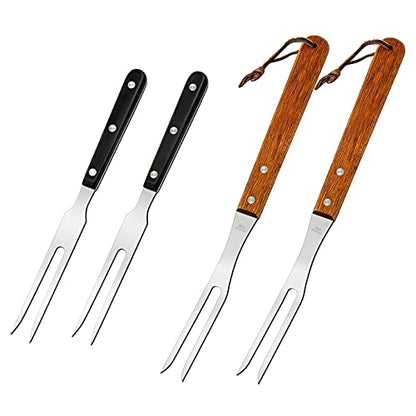  4pcs Meat Forks Stainless Steel Carving Fork With Wooden Handle Barbecue Fork For Cooking Kitchen