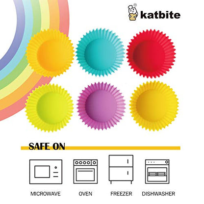  Katbite Silicone Cupcake Baking Cups 24 Pack, Heavy Duty Silicone Baking Cups, Reusable & Non-stick Muffin Cupcake Liners Holders Set For Party Halloween Christmas Bakery Molds Supplies