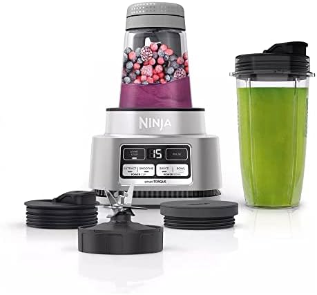 Ninja Foodi SS100 Stainless Steel Smoothie Blender Bowl Maker And Nutrient Extractor With 24-Oz Nutrient Extraction Cup, To-Go Lids And Hybrid Blades