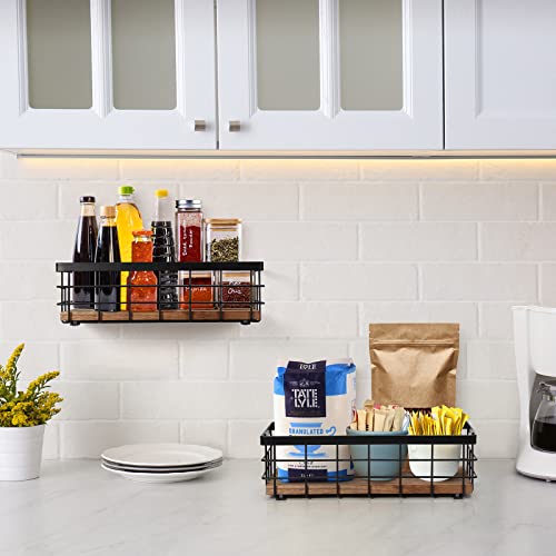  Small Metal Wire Basket, Decorative Wood Base Organizer For Bathroom, Kitchen, Basket For Toilet Paper Storage, Sugar Packet, Coffee Syrup, Guest Towel, Napkin