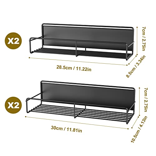  Mystozer 4 Pack Magnetic Spice Rack Organizer, Space Saver For Refrigerator And Microwave Oven, Metal Fridge Shelf, Black