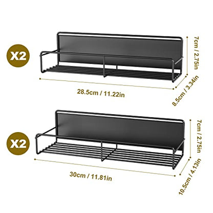  Mystozer 4 Pack Magnetic Spice Rack Organizer, Space Saver For Refrigerator And Microwave Oven, Metal Fridge Shelf, Black