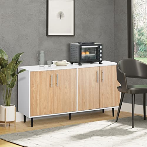  MJWDP Kitchen Sideboard With 4 Door Adjustable Shelves And Metal Legs Living Room Dining Room Auxiliary Furniture