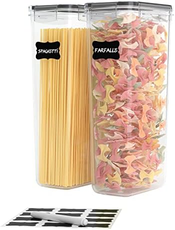  Pasta Containers, 4 Pk 2.8L Airtight Food Storage Containers, Spaghetti Containers For Pantry Organization And Storage, Kitchen Storage Containers For Noodles, Plastic Canisters With Durable Lids