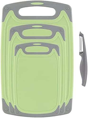  Cutting Boards For Kitchen, Plastic Chopping Board Set Of 4 With Non-Slip Feet And Deep Drip Juice Groove, Easy Grip Handle, Dishwasher Safe, BPA Free, Non-porous(Blue/Gray)