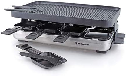  KF-77041 Classic 8-Person Raclette Party Grill With Reversible Cast Aluminum Non-Stick Grill Plate/Crepe Top, Black