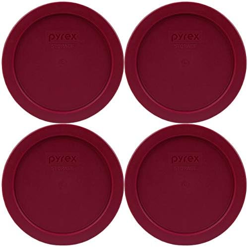 Pyrex 7201-PC Sangria Dark Red Burgundy Round Plastic Food Storage Replacement Lid, Made In USA - 4 Pack