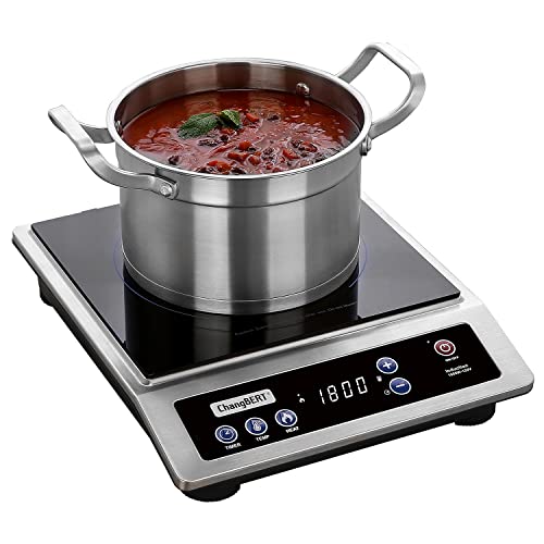  HangBERT Induction Cooktop, Portable Cooker, Large 8” Heating Coil, 18/10 Stainless Steel Commercial-Grade Burner With NSF-certificated, 10-Hour Timer, 1800W Professional Countertop