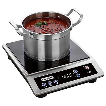  HangBERT Induction Cooktop, Portable Cooker, Large 8” Heating Coil, 18/10 Stainless Steel Commercial-Grade Burner With NSF-certificated, 10-Hour Timer, 1800W Professional Countertop