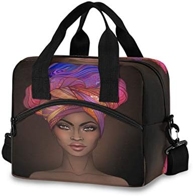  Insulated Cooler Lunch Bag African American Woman Lunch Box For Office Work Picnic Hiking Beach Organizer With Adjustable Shoulder Strap