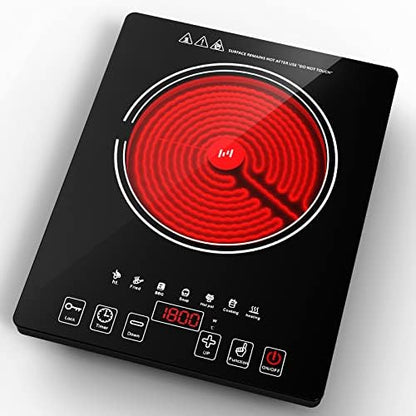  Electric Cooktop, QTYANCY Portable Ceramic Cooktop, 120V 8 Power 8 Temperature Levels, Timer & Child Lock, Overheat Protection Hot Plate
