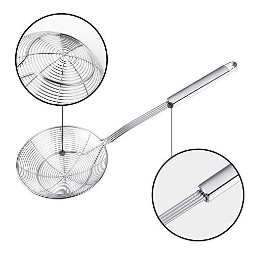  Pider Strainer Skimmer, Swify Stainless Steel Asian Strainer Ladle Frying Spoon With Handle For Kitchen Deep Fryer, Pasta, Spaghetti, Noodle, 5.5 Inch