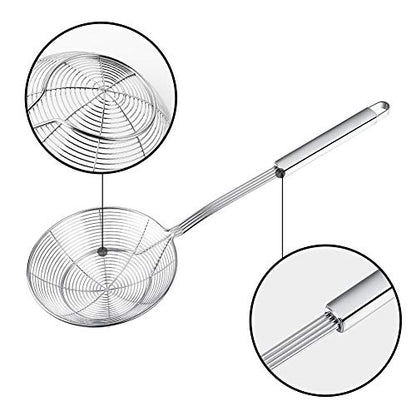  Pider Strainer Skimmer, Swify Stainless Steel Asian Strainer Ladle Frying Spoon With Handle For Kitchen Deep Fryer, Pasta, Spaghetti, Noodle, 5.5 Inch