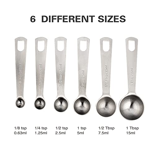  Measuring Spoons, Copper Plated Stainless Steel Measuring Spoons Set Of 6 Piece 1/8 Tsp, 1/4 Tsp, 1/2 Tsp, 1 Tsp, 1/2 Tbsp & 1 Tbsp For Measuring Dry And Liquid Ingredients, Fits In Spice Jars