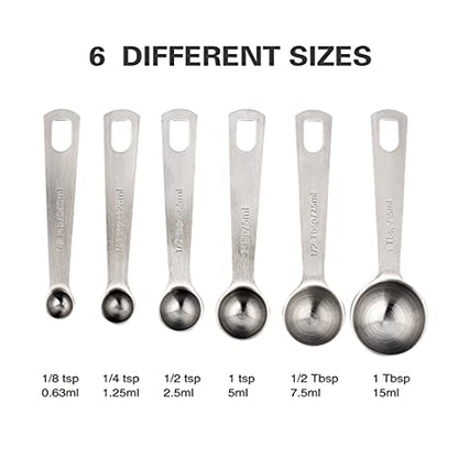  Measuring Spoons, Copper Plated Stainless Steel Measuring Spoons Set Of 6 Piece 1/8 Tsp, 1/4 Tsp, 1/2 Tsp, 1 Tsp, 1/2 Tbsp & 1 Tbsp For Measuring Dry And Liquid Ingredients, Fits In Spice Jars