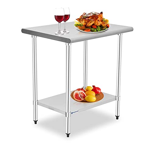  Stainless Steel Table, 30 X 24 Inches Prep & Work Table With Caster Backsplash And Adjustable Undershelf Metal Utility Workstations For Commercial Kitchen Or Restaurant Supplies