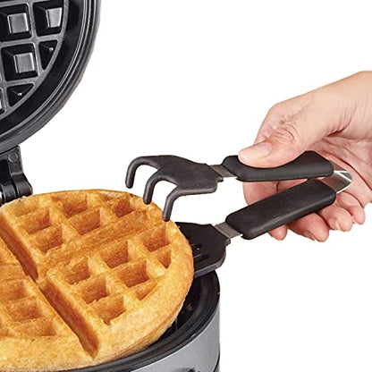 Krups Belgian Waffle Maker, Waffle Maker With Removable Plates, 4 Slices, Silver/Black & Norpro Grip-EZ Grab And Lift Silicone Tongs, Set Of 1, Black