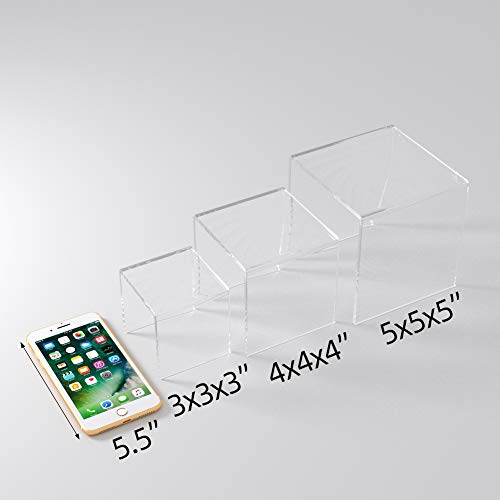  2 Set Acrylic Display Risers Display For Funko POP Figures, Jewelry Display Riser Shelf Showcase Fixtures, Clear Cake Stands For Candy Dessert Table Decorations-3"x4"x5"