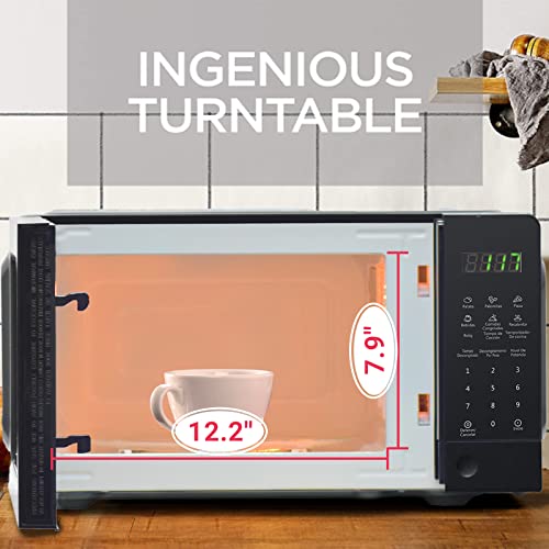  Countertop Microwave Oven With Child Lock, Small Microwave Ovens With Removable Turntable Push Button Door, 6 Auto Menus, 0.7 Cu.Ft, 700W, Black