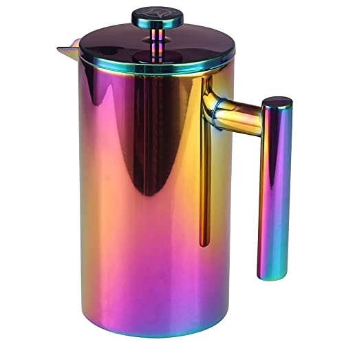  French Press Coffee Maker – 1 Or 2 Cups Small Stainless Steel Coffee Maker Double Walled French Press Rainbow 12oz/350ml