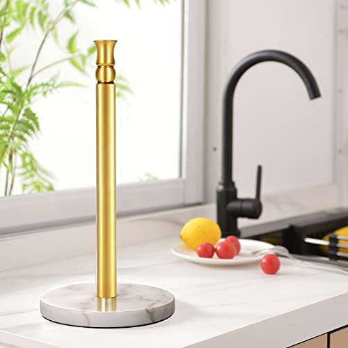  Paper Towel Holder Stand, One-Handed Ripping Paper Towel Roll Holder Countertop, Heavy Marble Base, NOT Tip Over - (Marble Base, Gold)