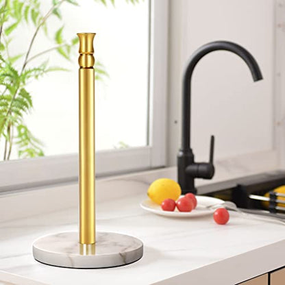  Paper Towel Holder Stand, One-Handed Ripping Paper Towel Roll Holder Countertop, Heavy Marble Base, NOT Tip Over - (Marble Base, Gold)