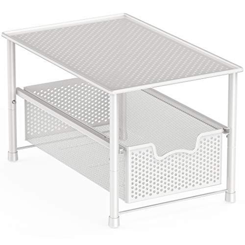  Tackable Under Sink Cabinet Sliding Basket Organizer Drawer, White